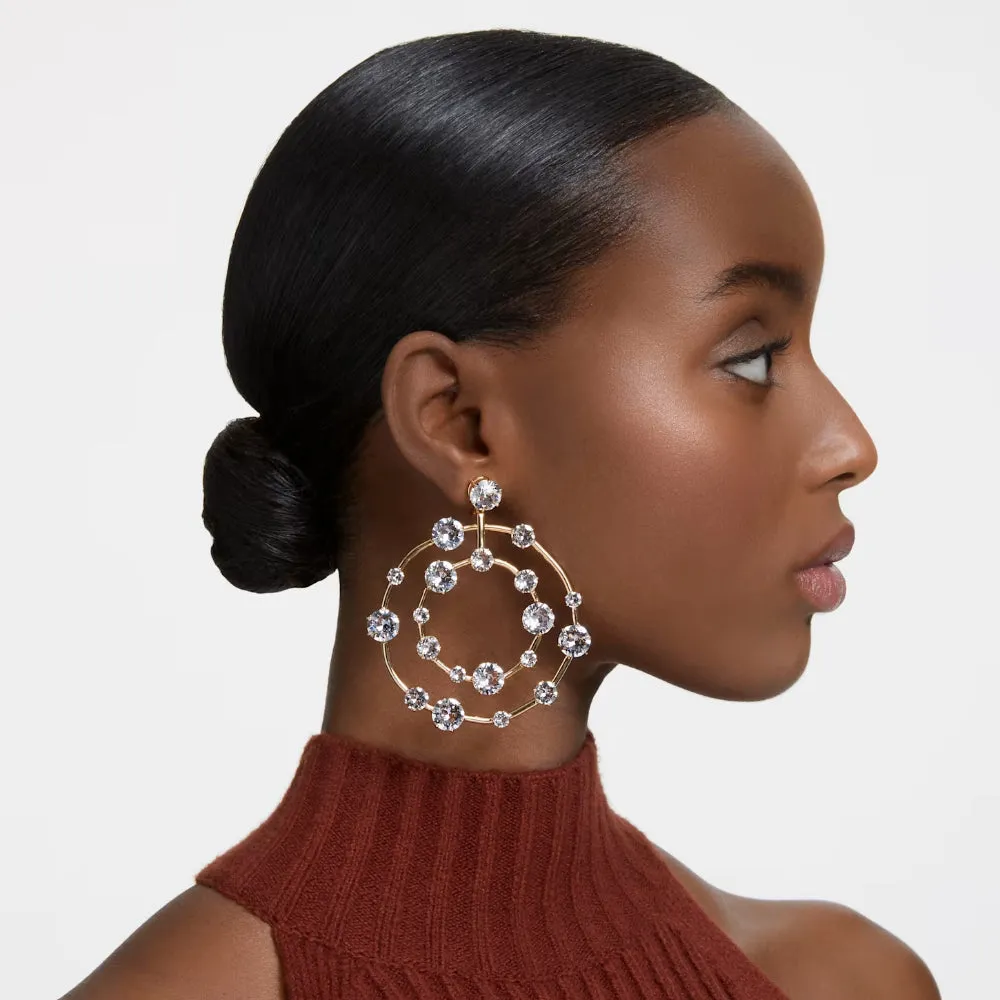 "Swarovski Constella clip earrings Round cut, White, Gold-tone plated"