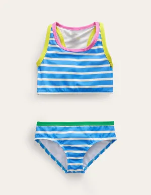 Racerback Bikini Set-Surf Blue, Ivory Stripe