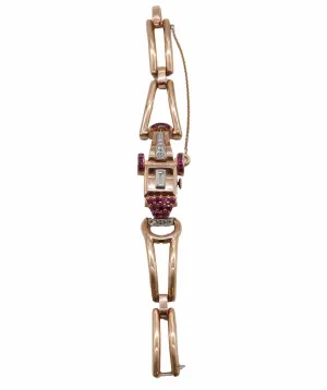 Retro Rose Gold Secret Watch with Diamonds and Rubies HN053 DXBS2503