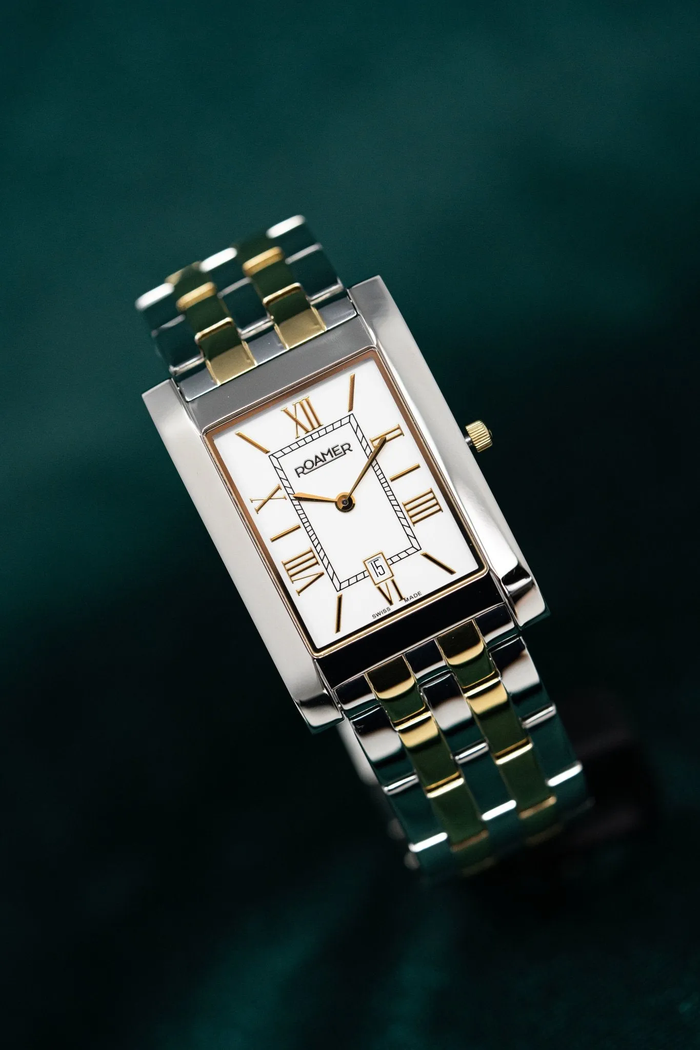 Roamer Swiss Watch Classic Vanguard Rectangular Gold