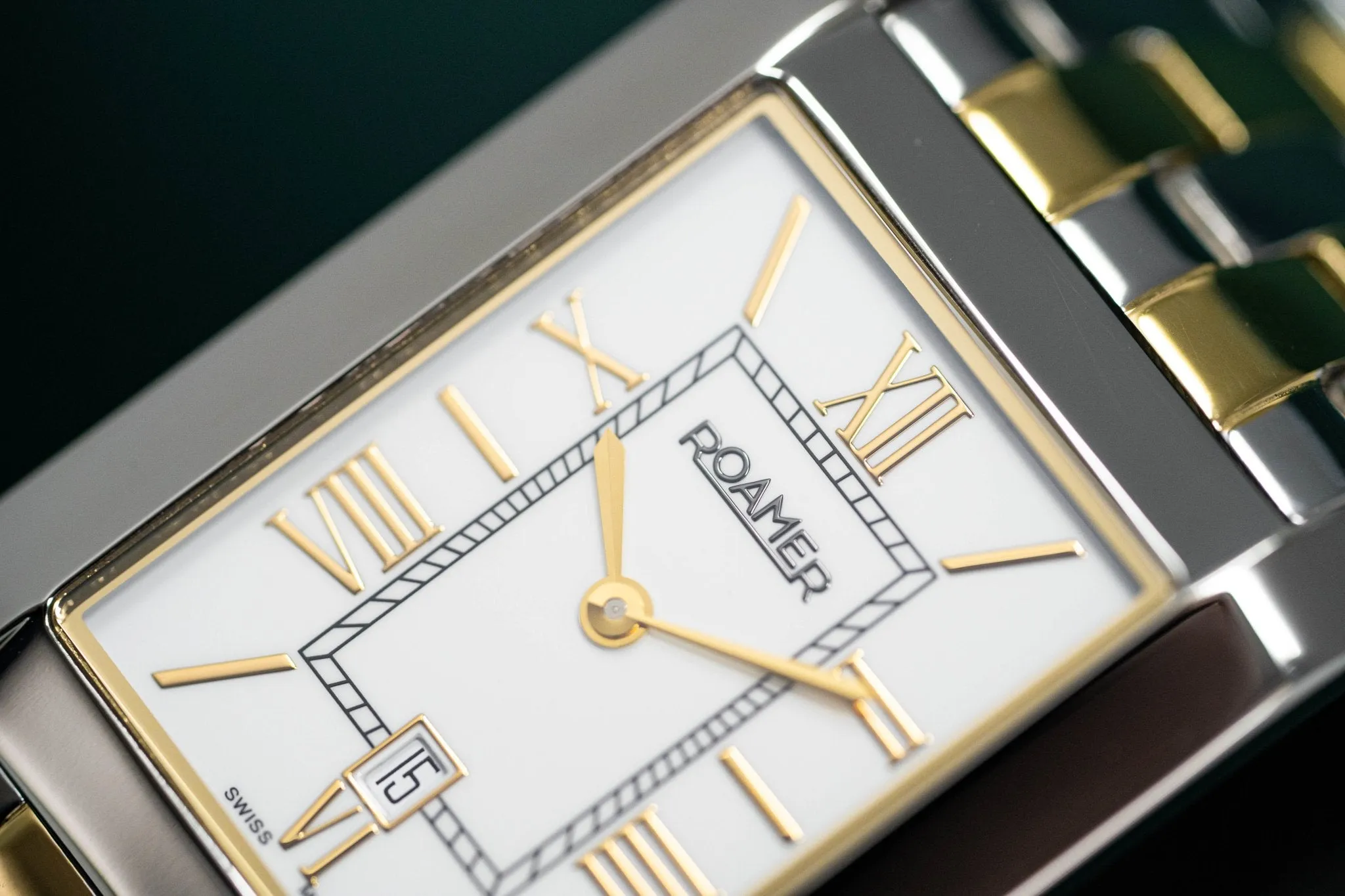 Roamer Swiss Watch Classic Vanguard Rectangular Gold
