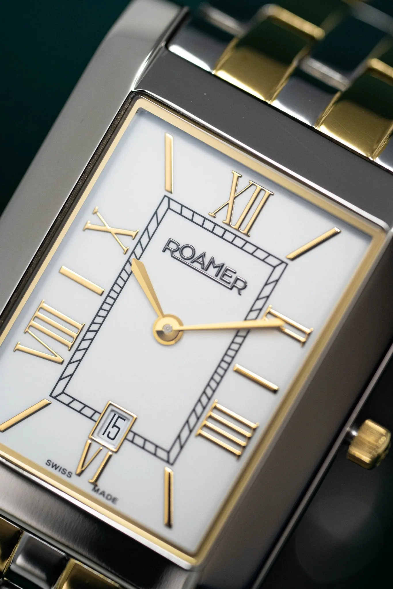 Roamer Swiss Watch Classic Vanguard Rectangular Gold