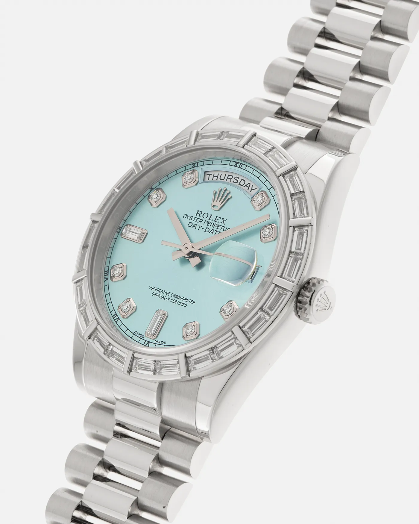 Rolex Day Date Baguette Diamond Platinum 118366