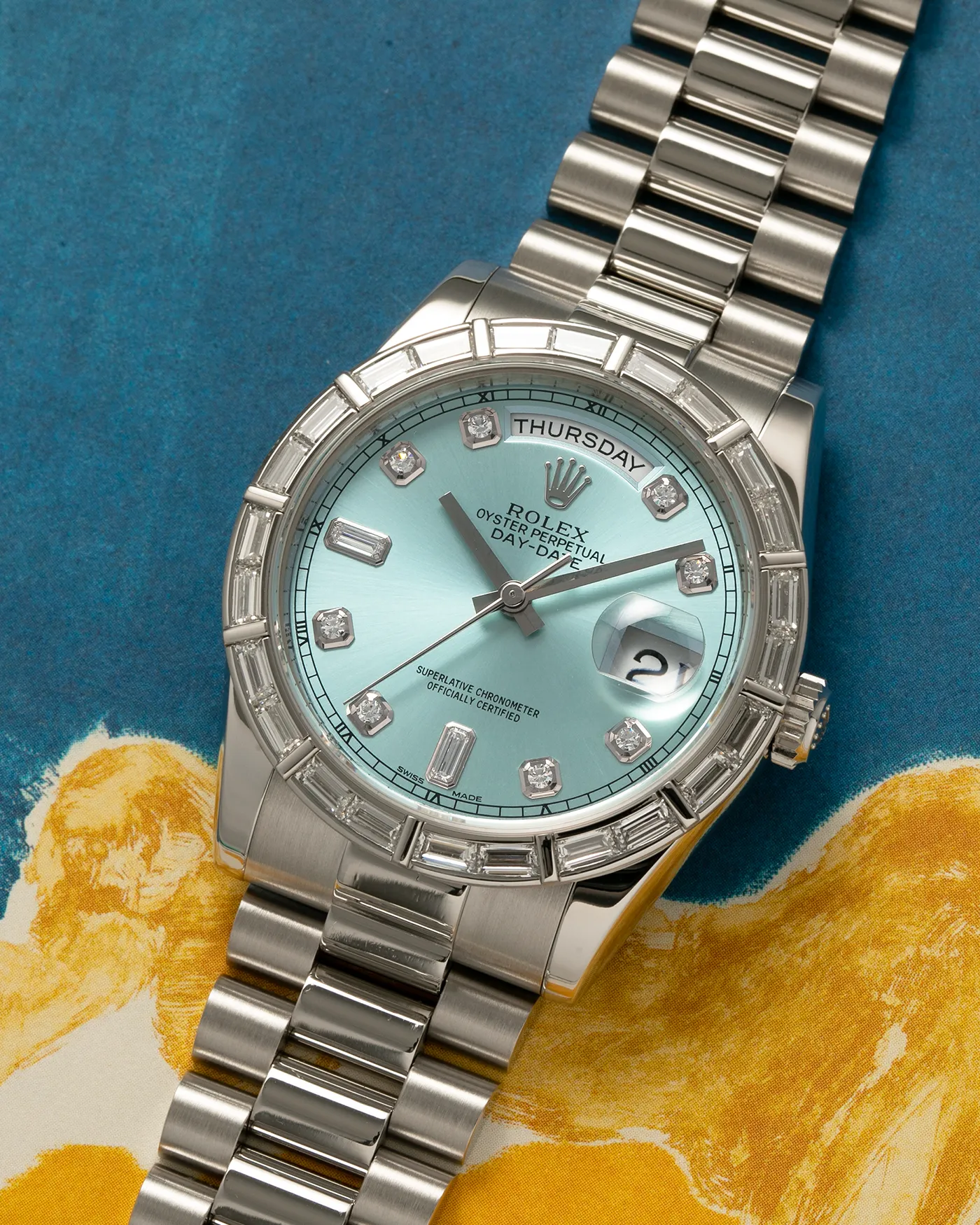 Rolex Day Date Baguette Diamond Platinum 118366