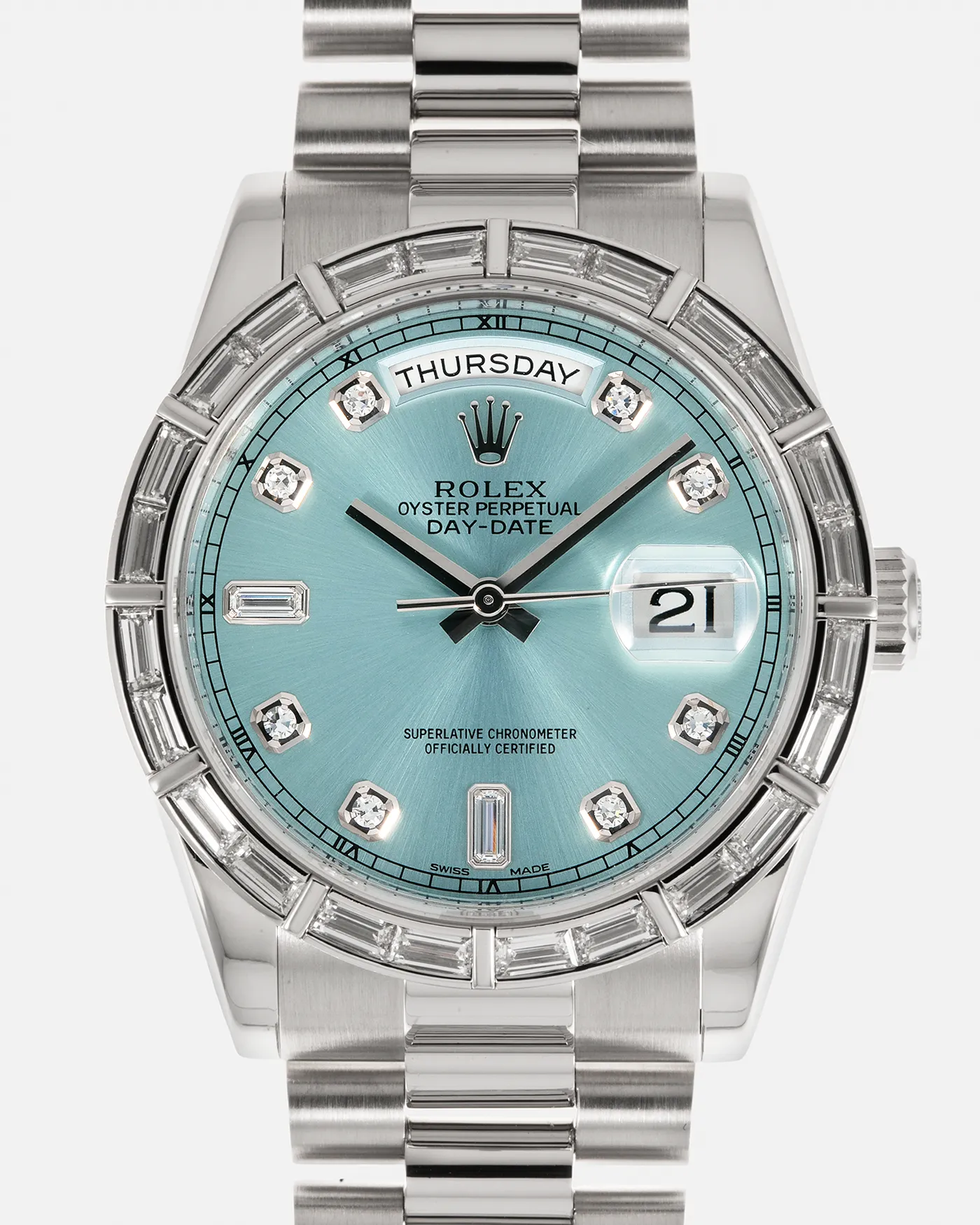 Rolex Day Date Baguette Diamond Platinum 118366
