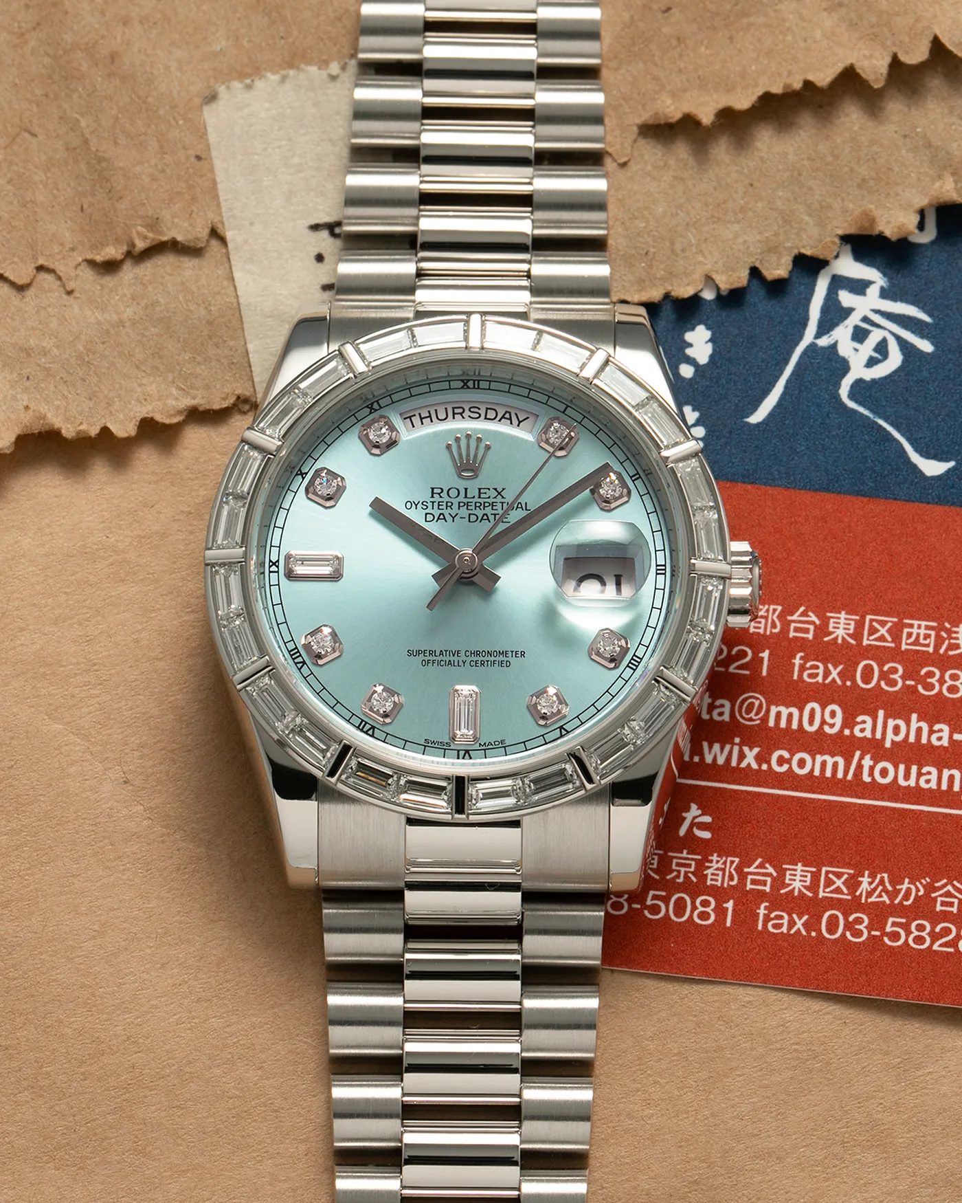Rolex Day Date Baguette Diamond Platinum 118366