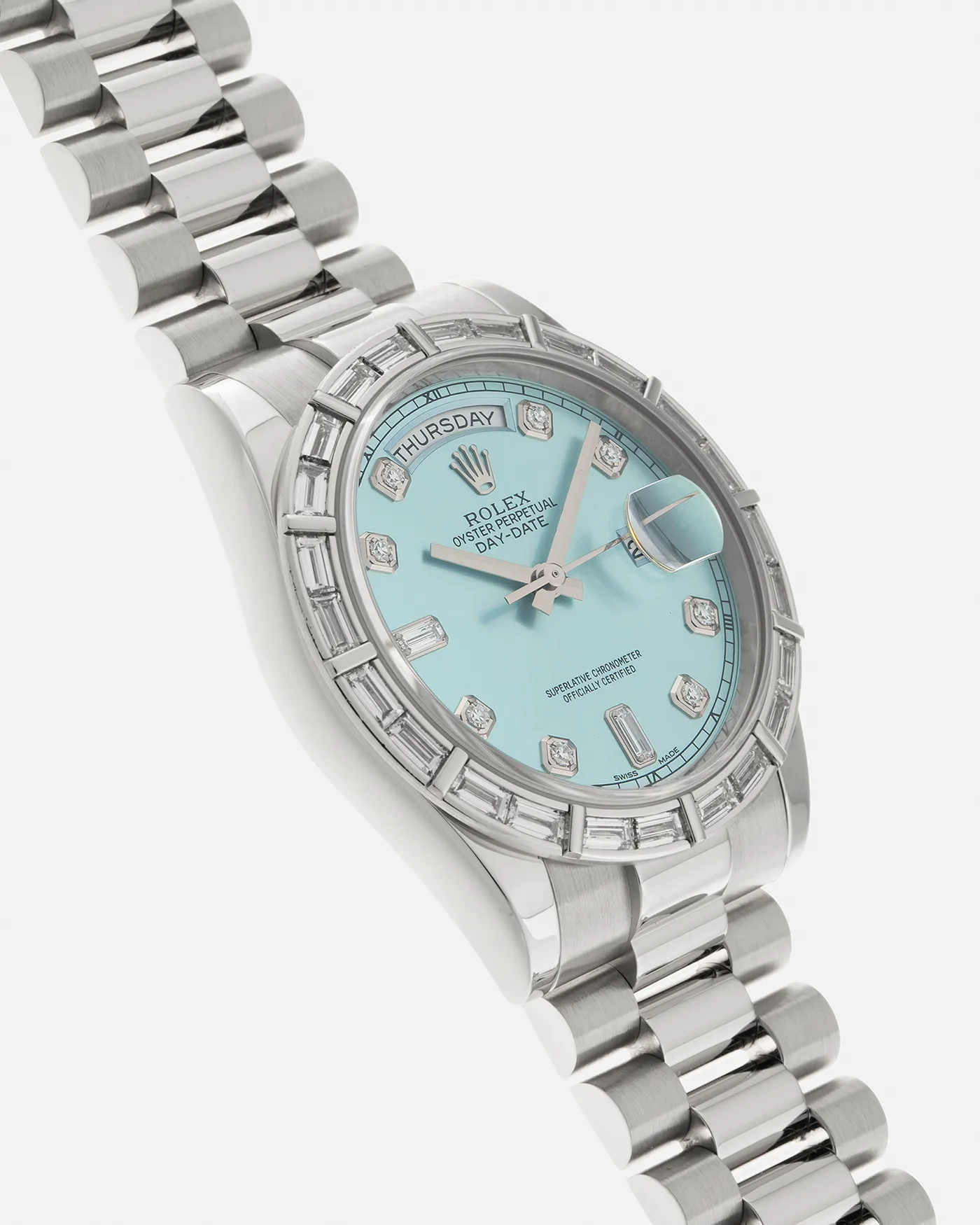 Rolex Day Date Baguette Diamond Platinum 118366