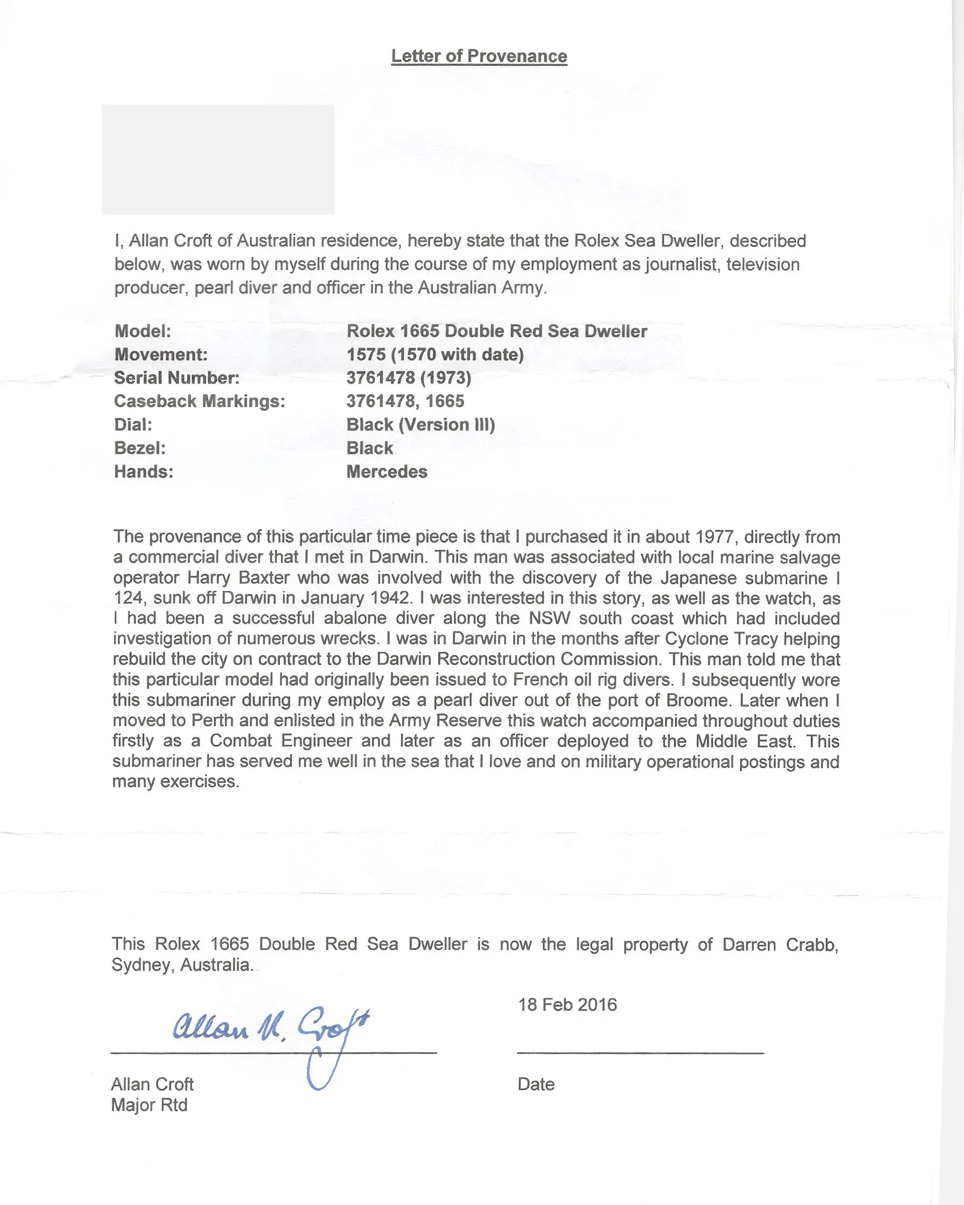 Rolex Double Red Sea Dweller Mk 3 Provenance