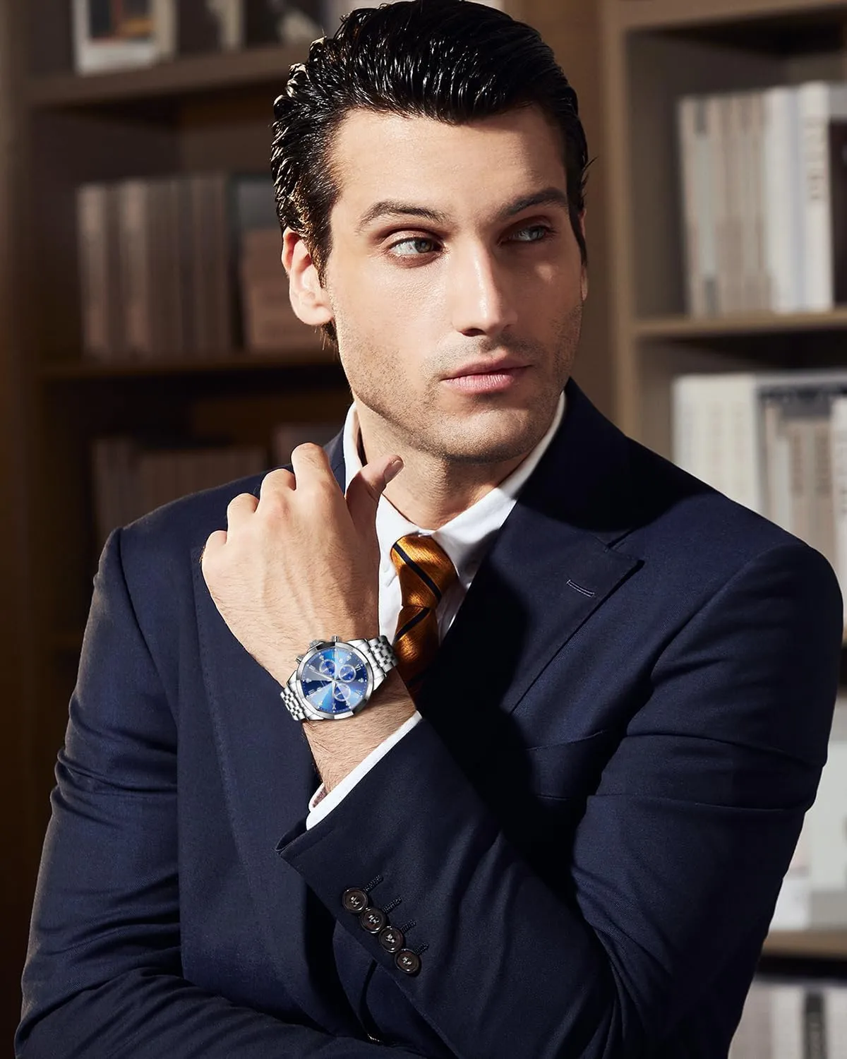 SAPPHERO Mens Watches Chronograph Diamond Business Dress Stainless Steel Analog Quartz Watch Waterproof Luminous Date Luxury Casual Work Wrist Watches for Men Elegant Gifts