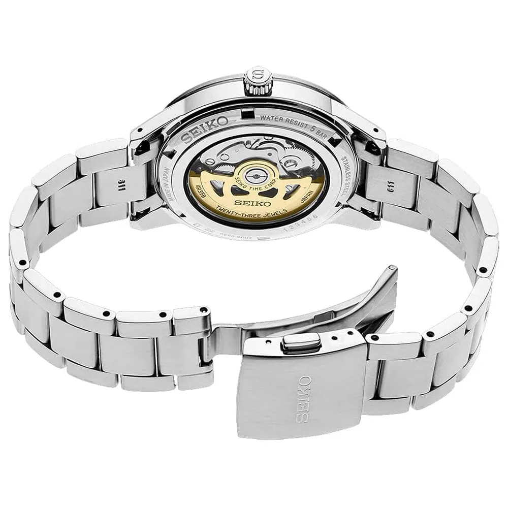 Seiko Men's Cream Dial Silver Band Stainless steel Automatic Watch - SRPG05