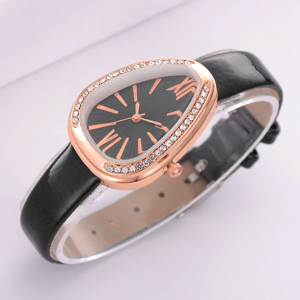 Sidiou Group Wholesale Fashion Luxury Snake Triangular Shape Women Watch Ladies Retro Roman Scale Crystal Quartz Watches Female Dress Watch