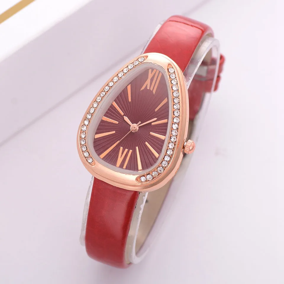 Sidiou Group Wholesale Fashion Luxury Snake Triangular Shape Women Watch Ladies Retro Roman Scale Crystal Quartz Watches Female Dress Watch