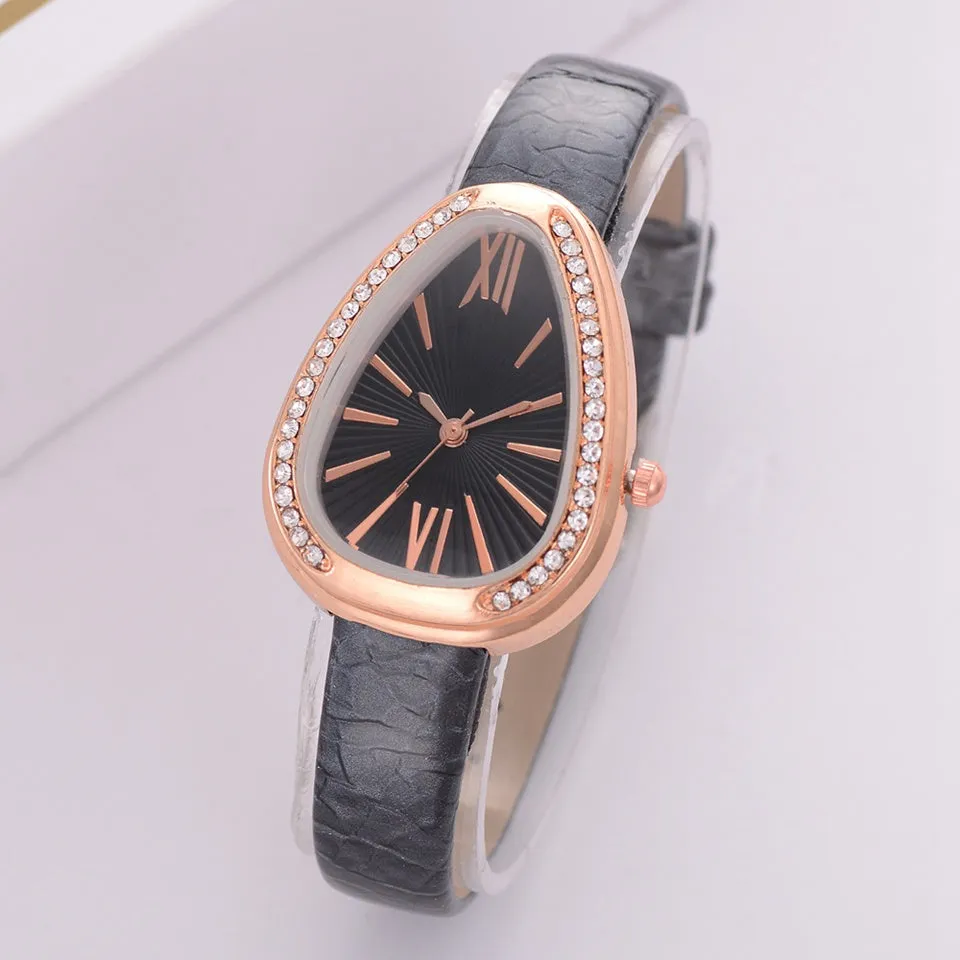 Sidiou Group Wholesale Fashion Luxury Snake Triangular Shape Women Watch Ladies Retro Roman Scale Crystal Quartz Watches Female Dress Watch