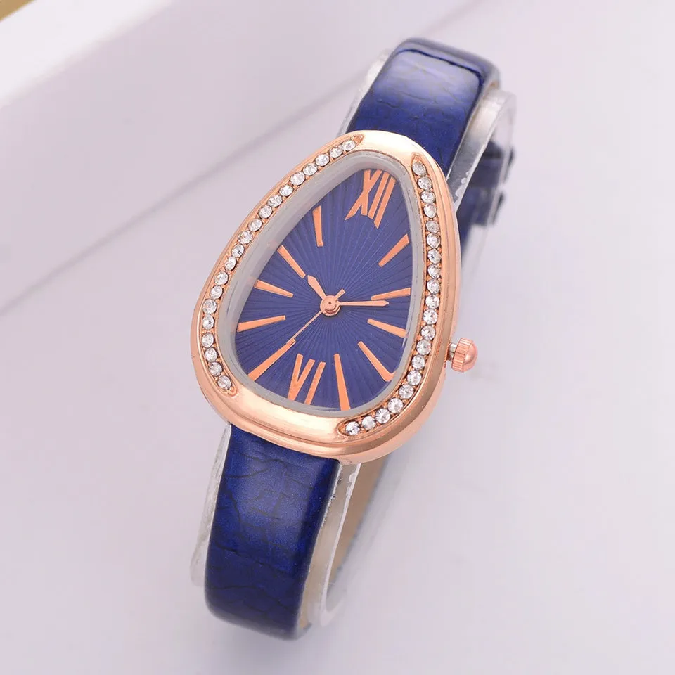 Sidiou Group Wholesale Fashion Luxury Snake Triangular Shape Women Watch Ladies Retro Roman Scale Crystal Quartz Watches Female Dress Watch