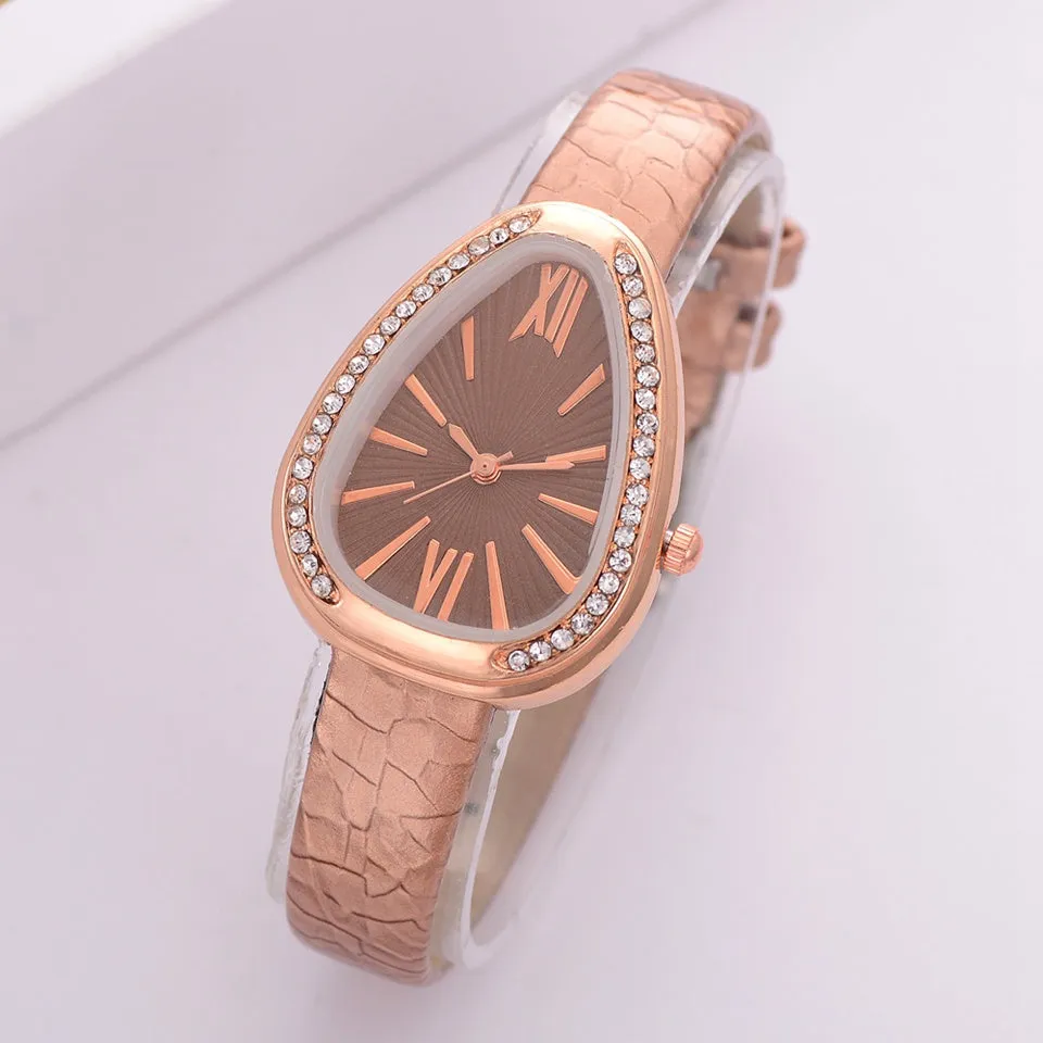Sidiou Group Wholesale Fashion Luxury Snake Triangular Shape Women Watch Ladies Retro Roman Scale Crystal Quartz Watches Female Dress Watch