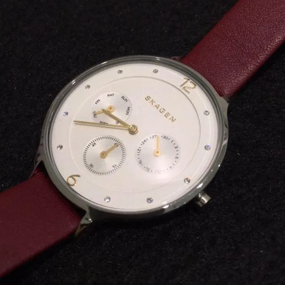 Skagen Anita Burgundy Leather Strap Ladies Watch SKW2394