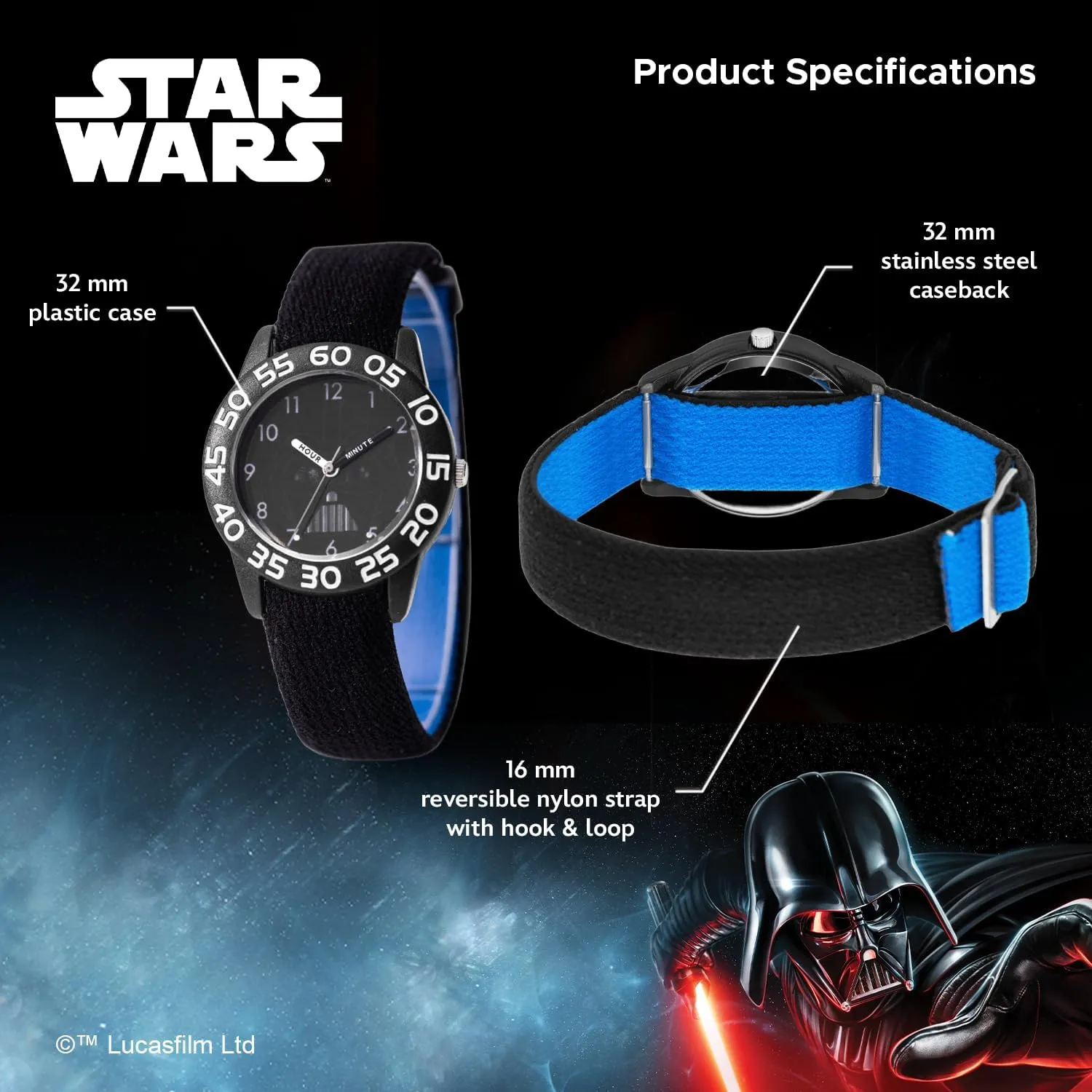 STAR WARS Kids' Plastic Time Teacher Analog Quartz Nylon Strap Watch