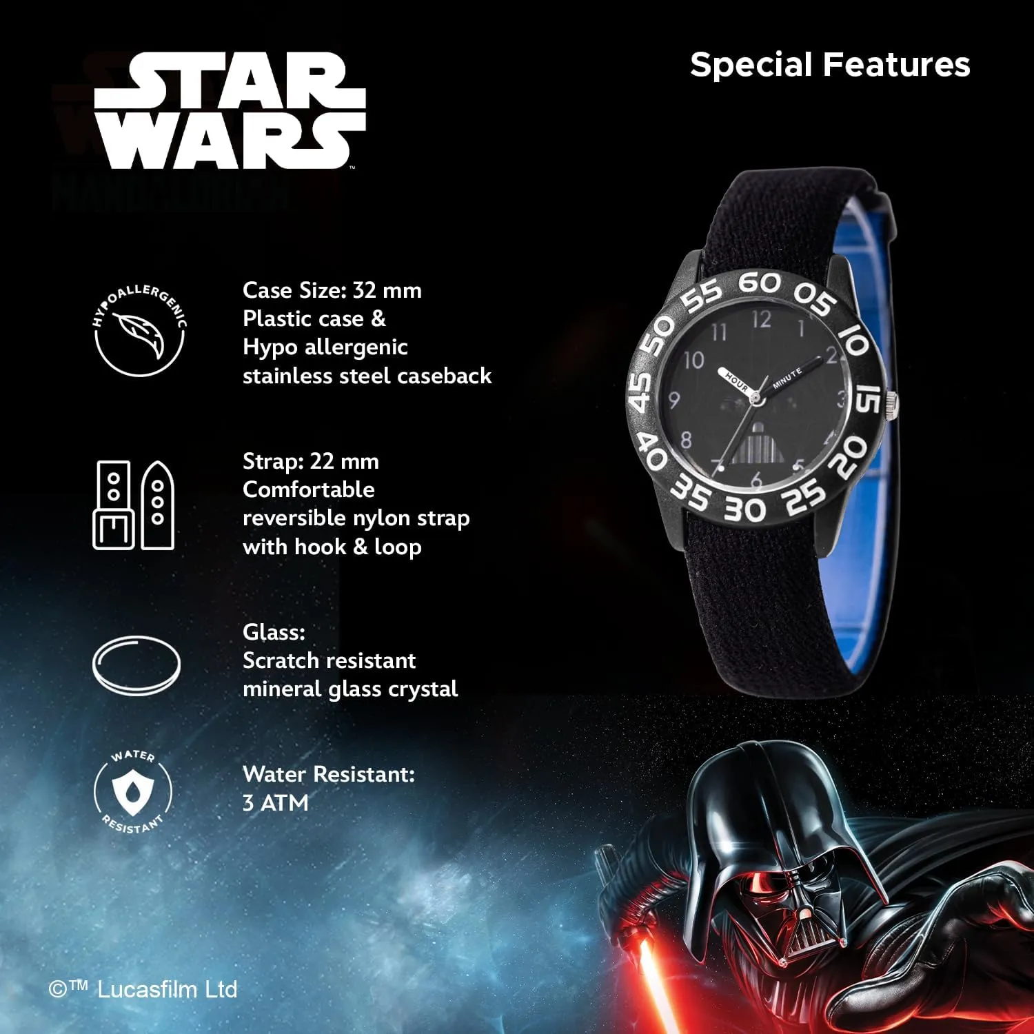 STAR WARS Kids' Plastic Time Teacher Analog Quartz Nylon Strap Watch