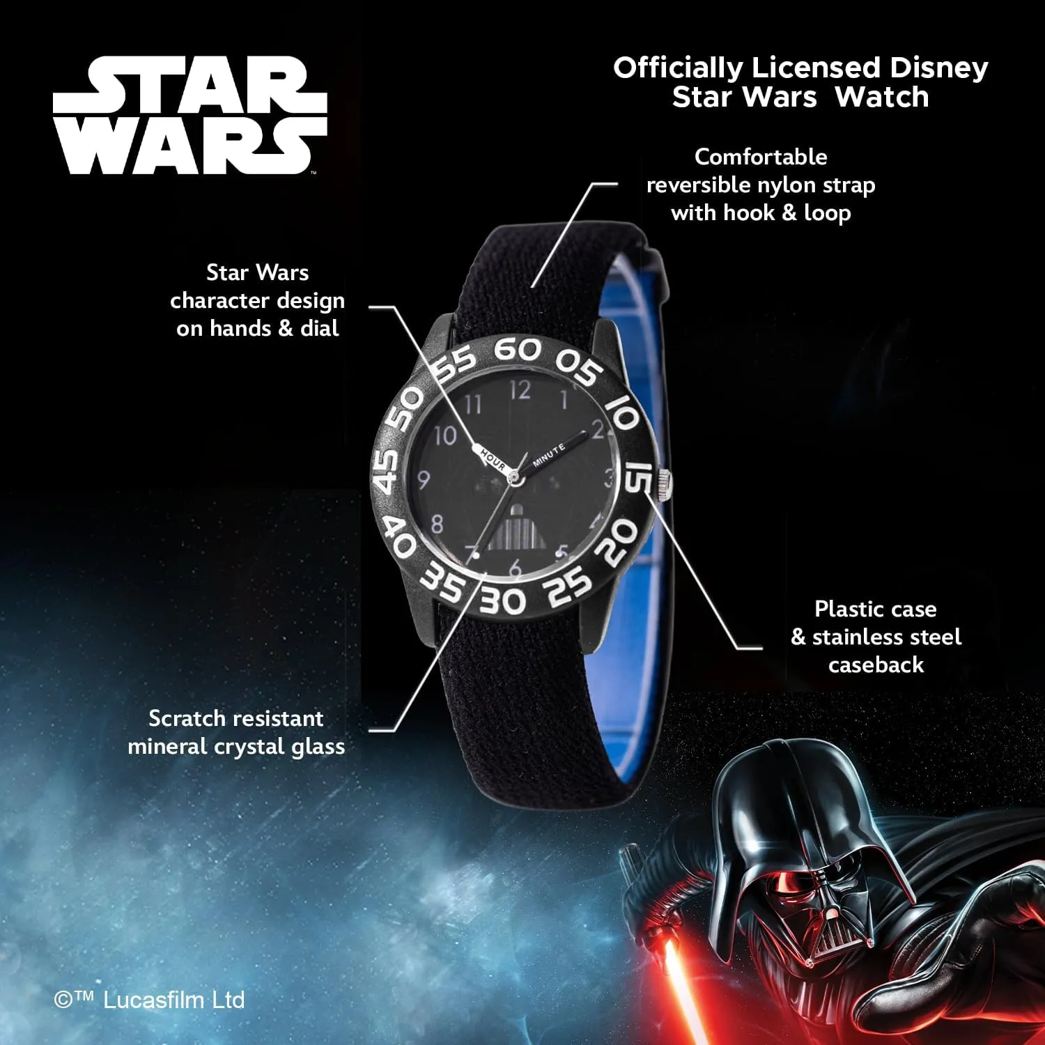 STAR WARS Kids' Plastic Time Teacher Analog Quartz Nylon Strap Watch