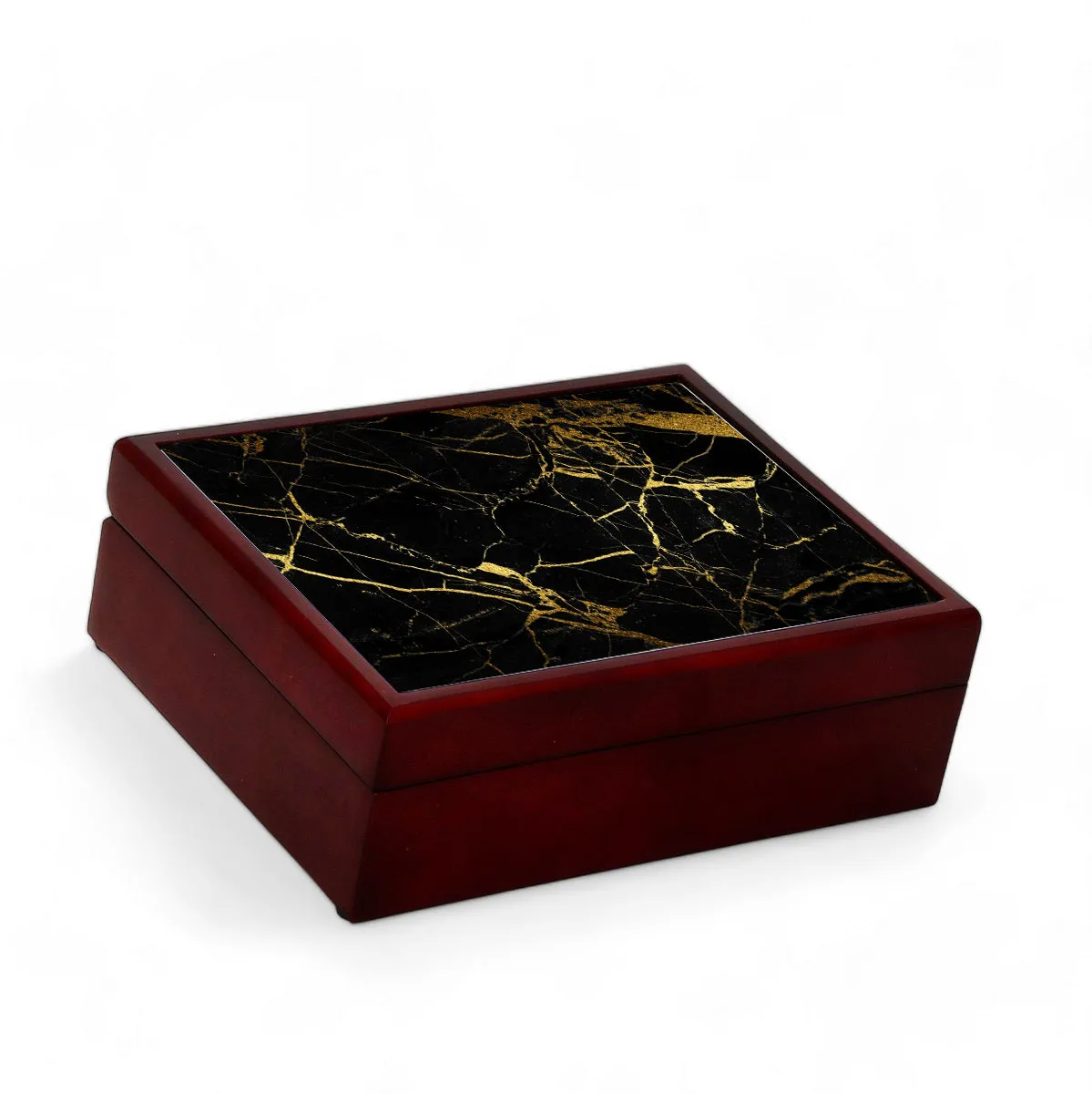 SUBLIMART: Wood Box  Lined large wood box with printed tile - Carara Black Gold Marble