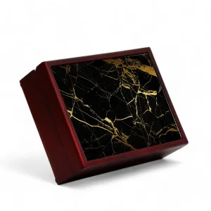 SUBLIMART: Wood Box  Lined large wood box with printed tile - Carara Black Gold Marble