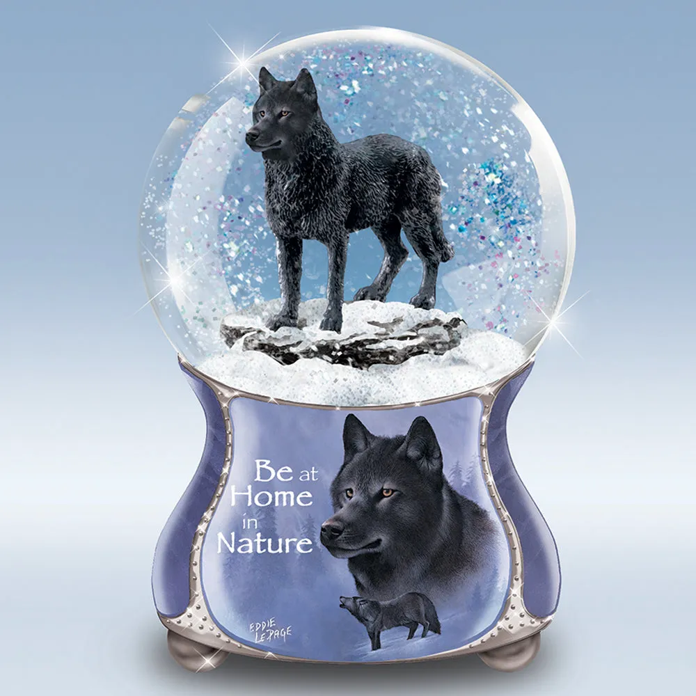 The Bradford Exchange Spirits Within Musical Wolf Glitter Globe: Midnight Soul by Eddie Lepage 5.75-inches