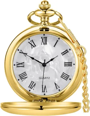 Tiong Smooth Pocket Watch,Personalized Pocket Watch,Customized Watches for Men,Engraved Pocket Watches for Fathers Day with Chain