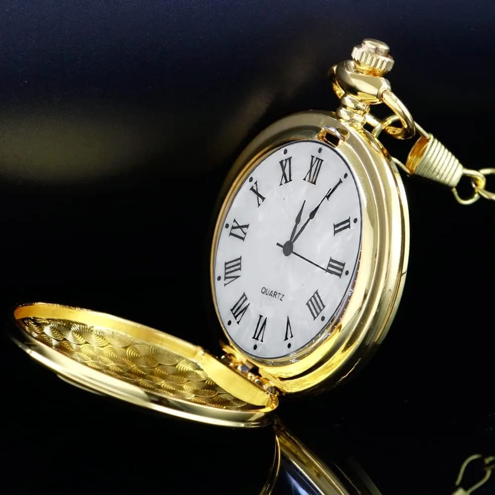Tiong Smooth Pocket Watch,Personalized Pocket Watch,Customized Watches for Men,Engraved Pocket Watches for Fathers Day with Chain