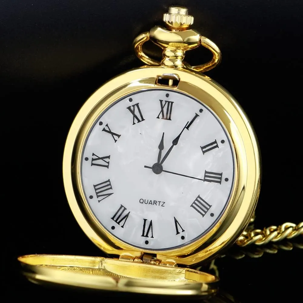 Tiong Smooth Pocket Watch,Personalized Pocket Watch,Customized Watches for Men,Engraved Pocket Watches for Fathers Day with Chain