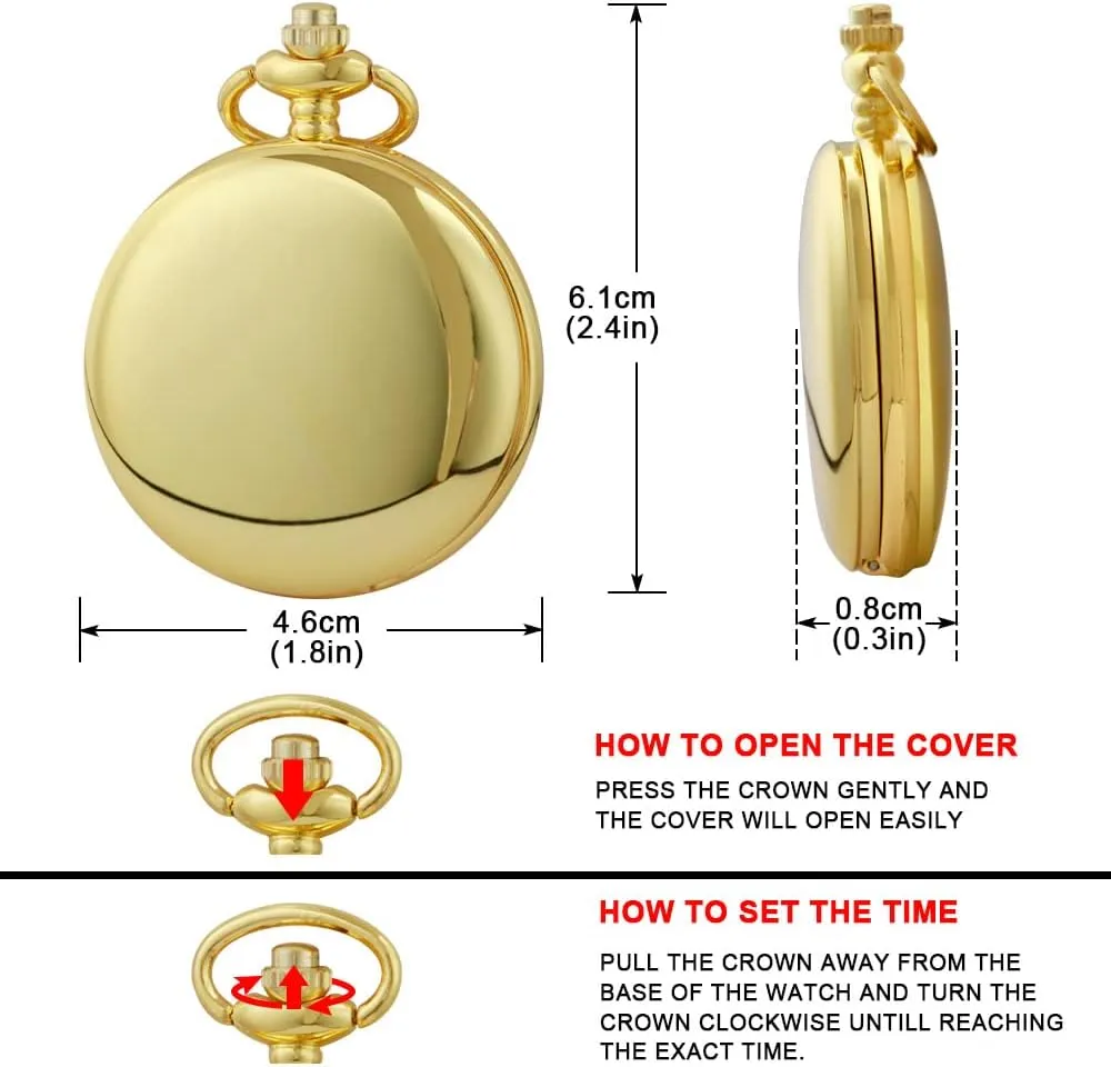 Tiong Smooth Pocket Watch,Personalized Pocket Watch,Customized Watches for Men,Engraved Pocket Watches for Fathers Day with Chain