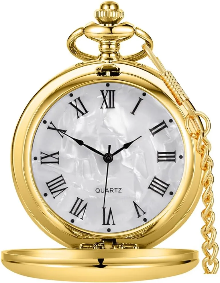 Tiong Smooth Pocket Watch,Personalized Pocket Watch,Customized Watches for Men,Engraved Pocket Watches for Fathers Day with Chain