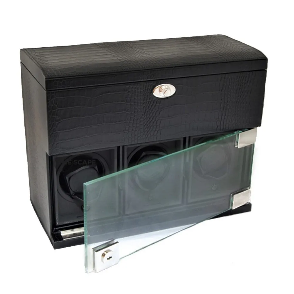 UNDERWOOD (LONDON) - Classic Croco 3-Unit Watch Winder w Watch Storage | UN870/CBLK