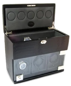 UNDERWOOD (LONDON) - Classic Croco 3-Unit Watch Winder w Watch Storage | UN870/CBLK