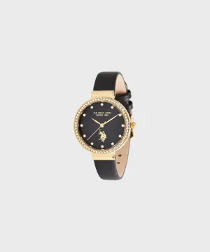 US POLO WOMEN CAMILLE BLACK CALF LEATHER STRAP WITH PERSONALIZED BUCKLE