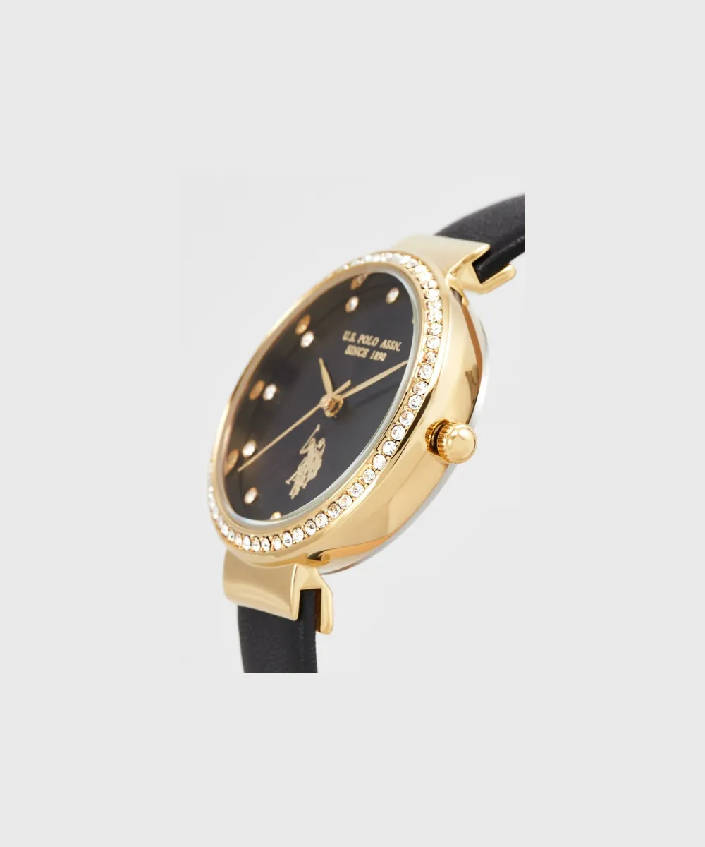 US POLO WOMEN CAMILLE BLACK CALF LEATHER STRAP WITH PERSONALIZED BUCKLE