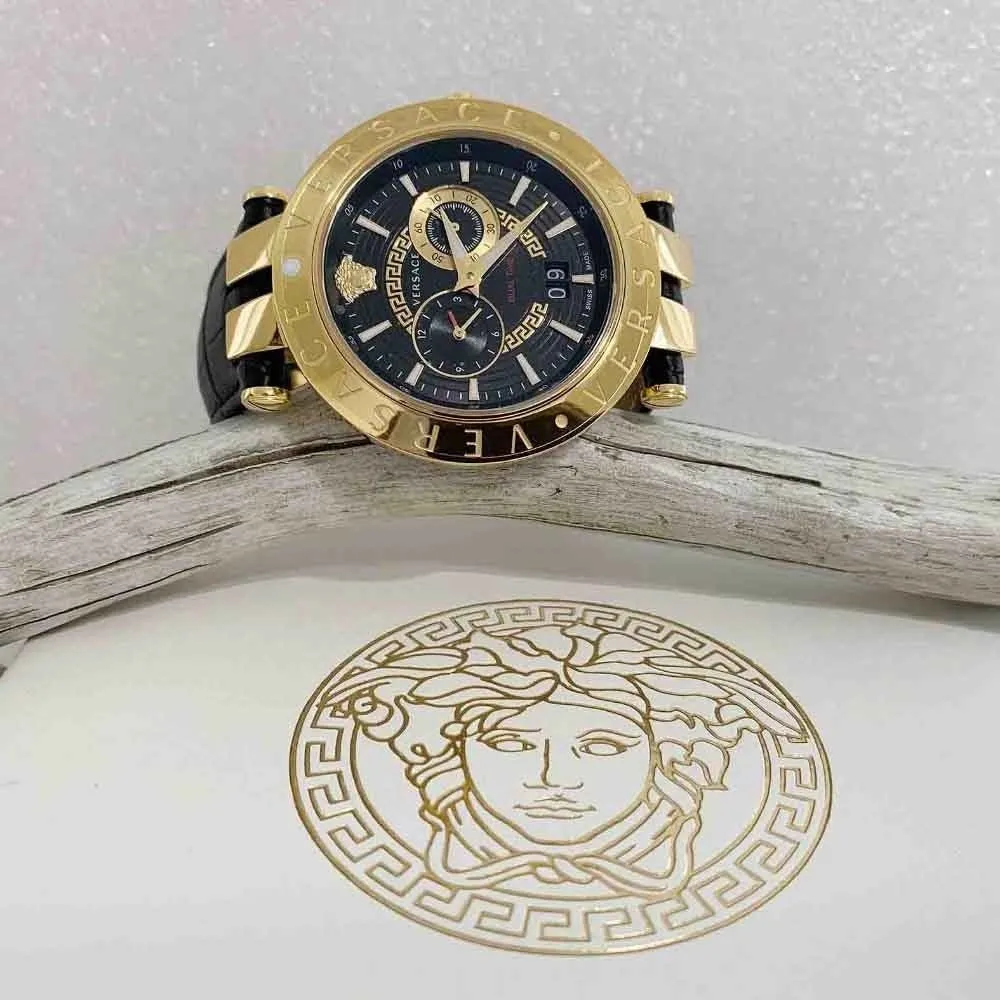 Versace V-Race Black Leather Strap Men's Watch VEBV00119