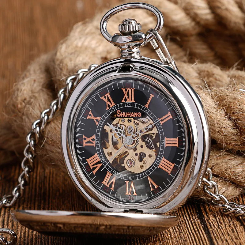 Vintage Silver Mechanical Pocket Watches / Fashion Unisex Hand-Wind Watches with Sky Dragon