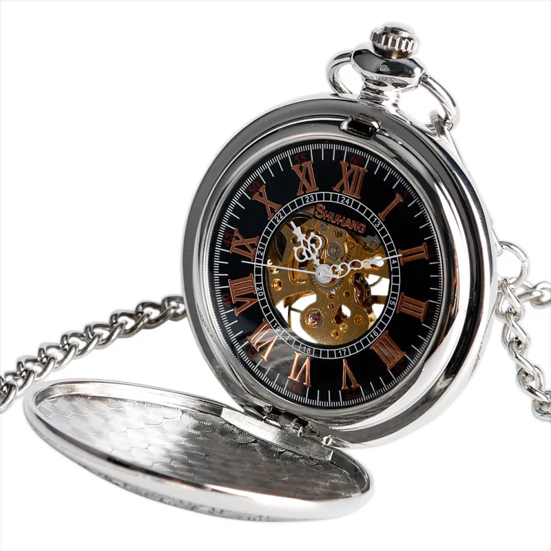 Vintage Silver Mechanical Pocket Watches / Fashion Unisex Hand-Wind Watches with Sky Dragon