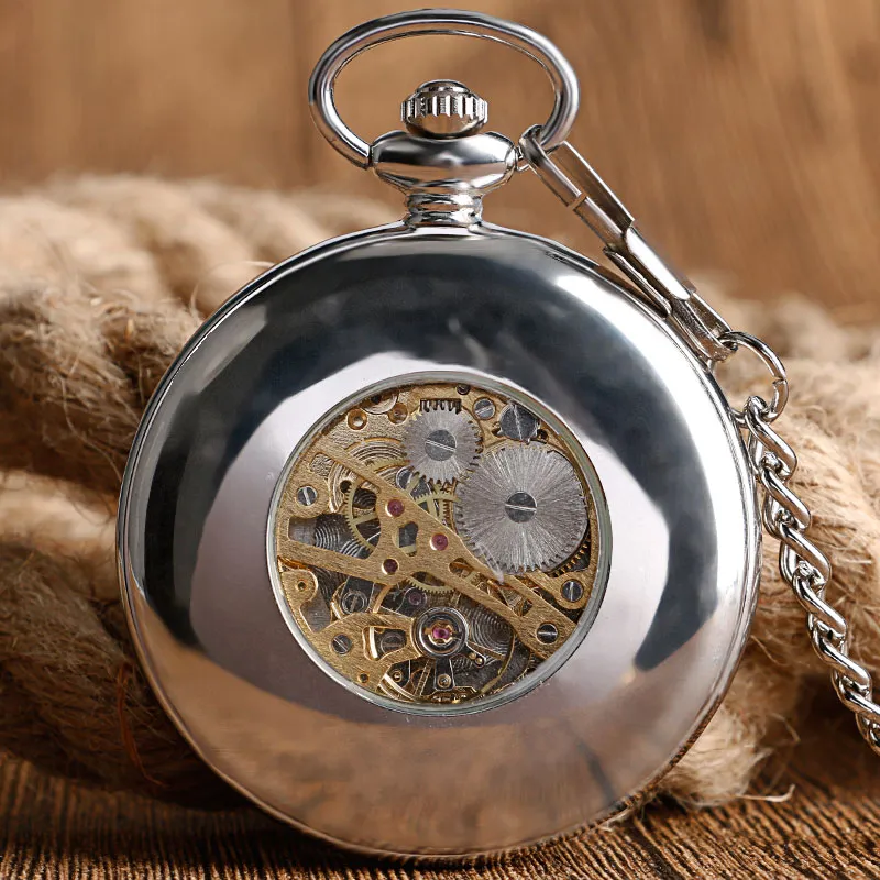 Vintage Silver Mechanical Pocket Watches / Fashion Unisex Hand-Wind Watches with Sky Dragon