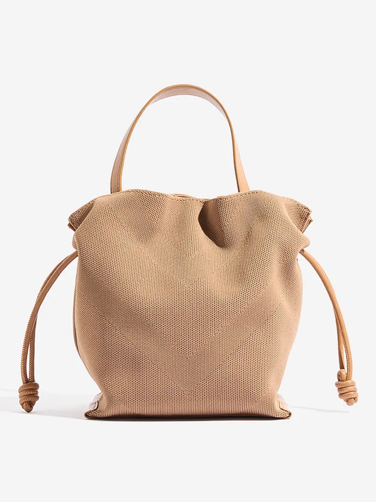 Westside Beige Textured Bucket Bag
