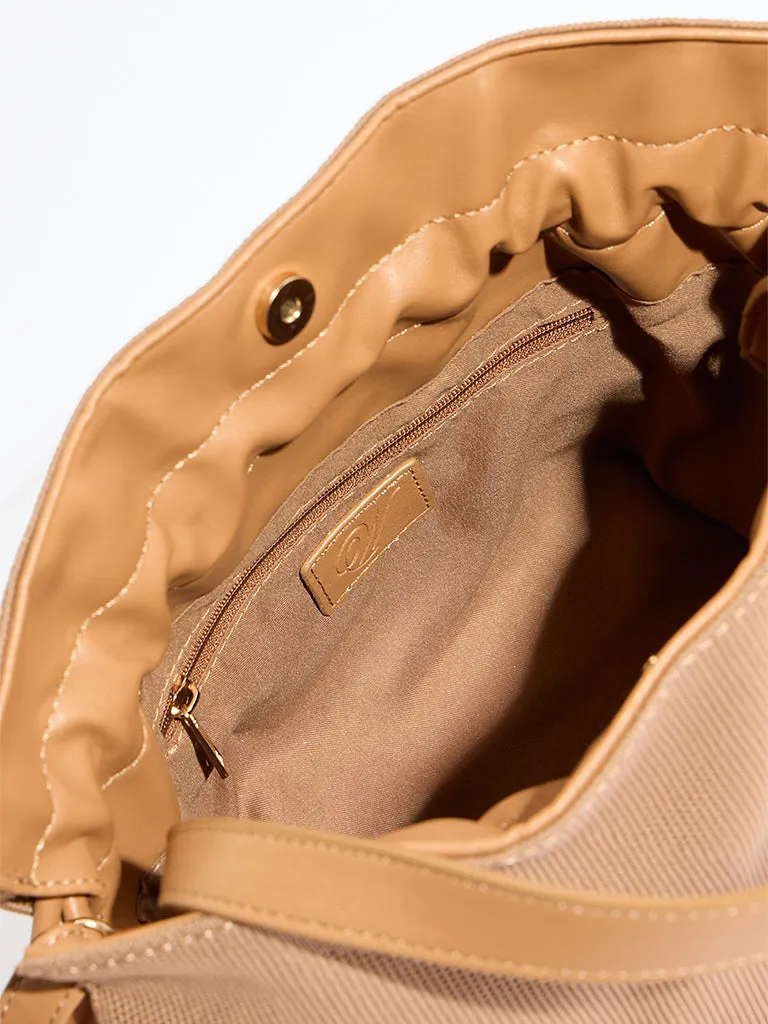 Westside Beige Textured Bucket Bag