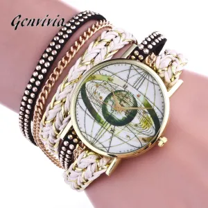 Women Weave Wrap Around Leather Quartz Wristwatch relogio feminino 6 Colors Bracelet	Watch