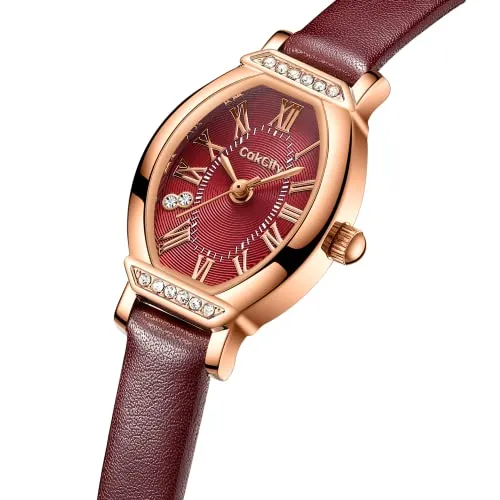 Women's Dainty Small Oval Leather Strap Watch