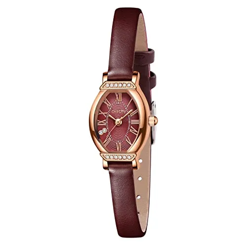 Women's Dainty Small Oval Leather Strap Watch