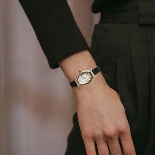 Women's Dainty Small Oval Leather Strap Watch