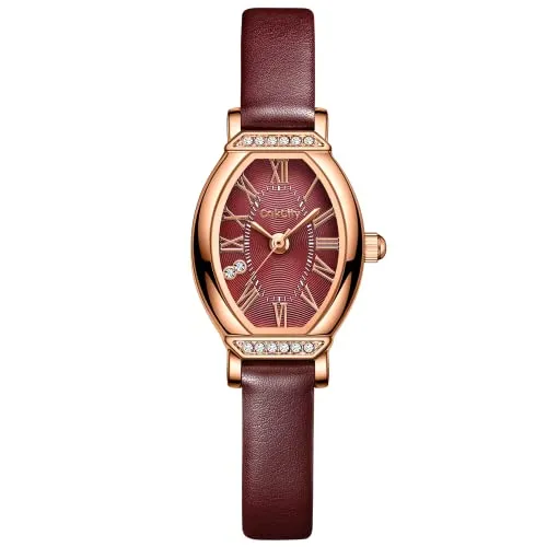 Women's Dainty Small Oval Leather Strap Watch