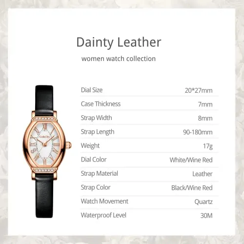 Women's Dainty Small Oval Leather Strap Watch