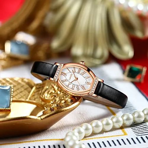Women's Dainty Small Oval Leather Strap Watch