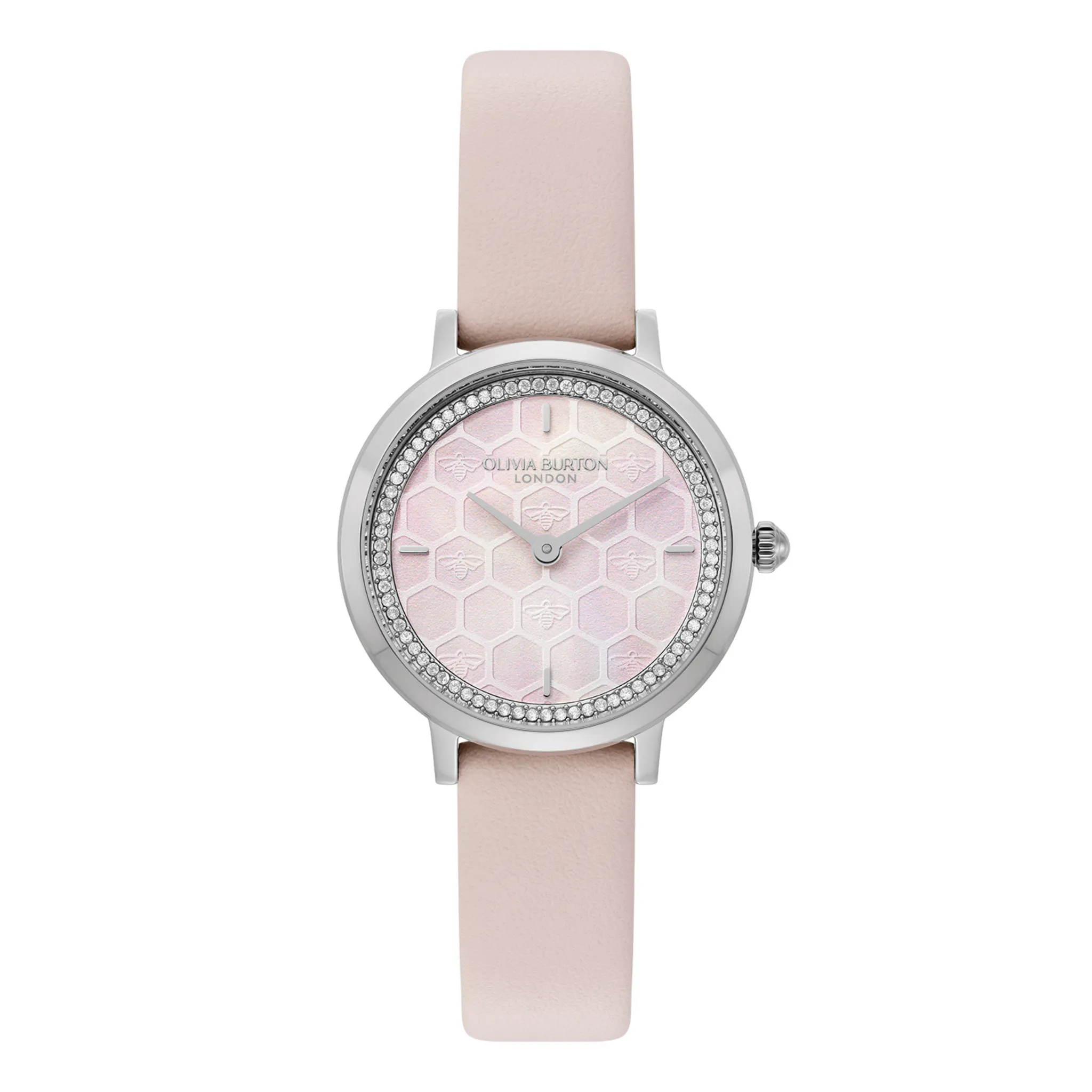 Womens Olivia Burton Pink Honeycomb Ultra Slim Leather Watch