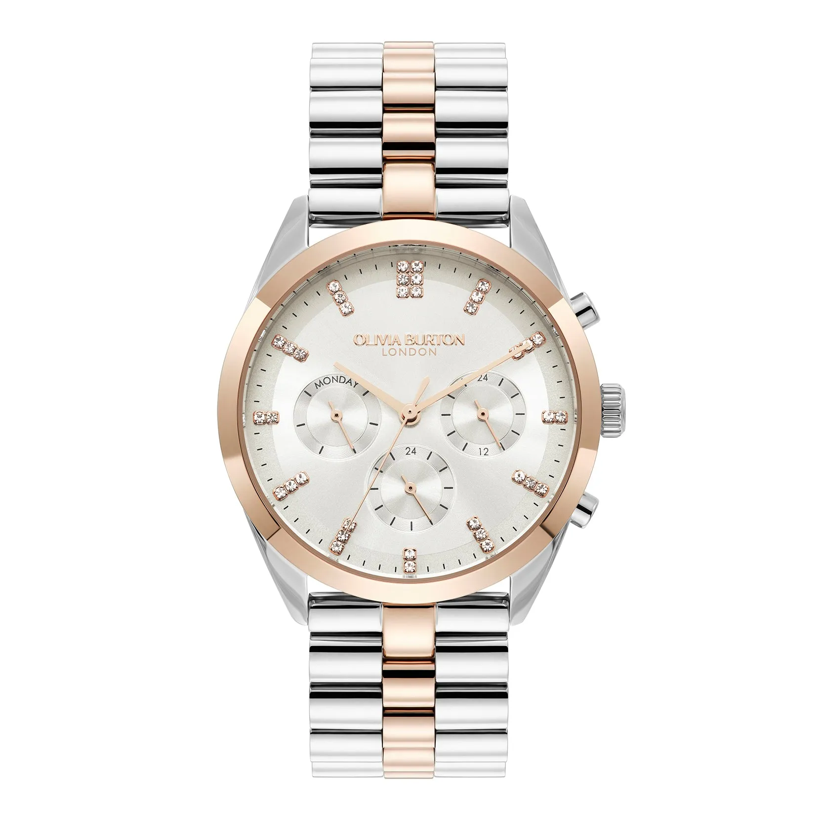 Womens Olivia Burton Silver/RG/White City Classic Bracelet Watch
